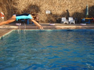 Phoebe practising her diving at the pool